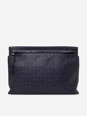 Loewe Navy Calfskin Embossed Repeat T Pouch